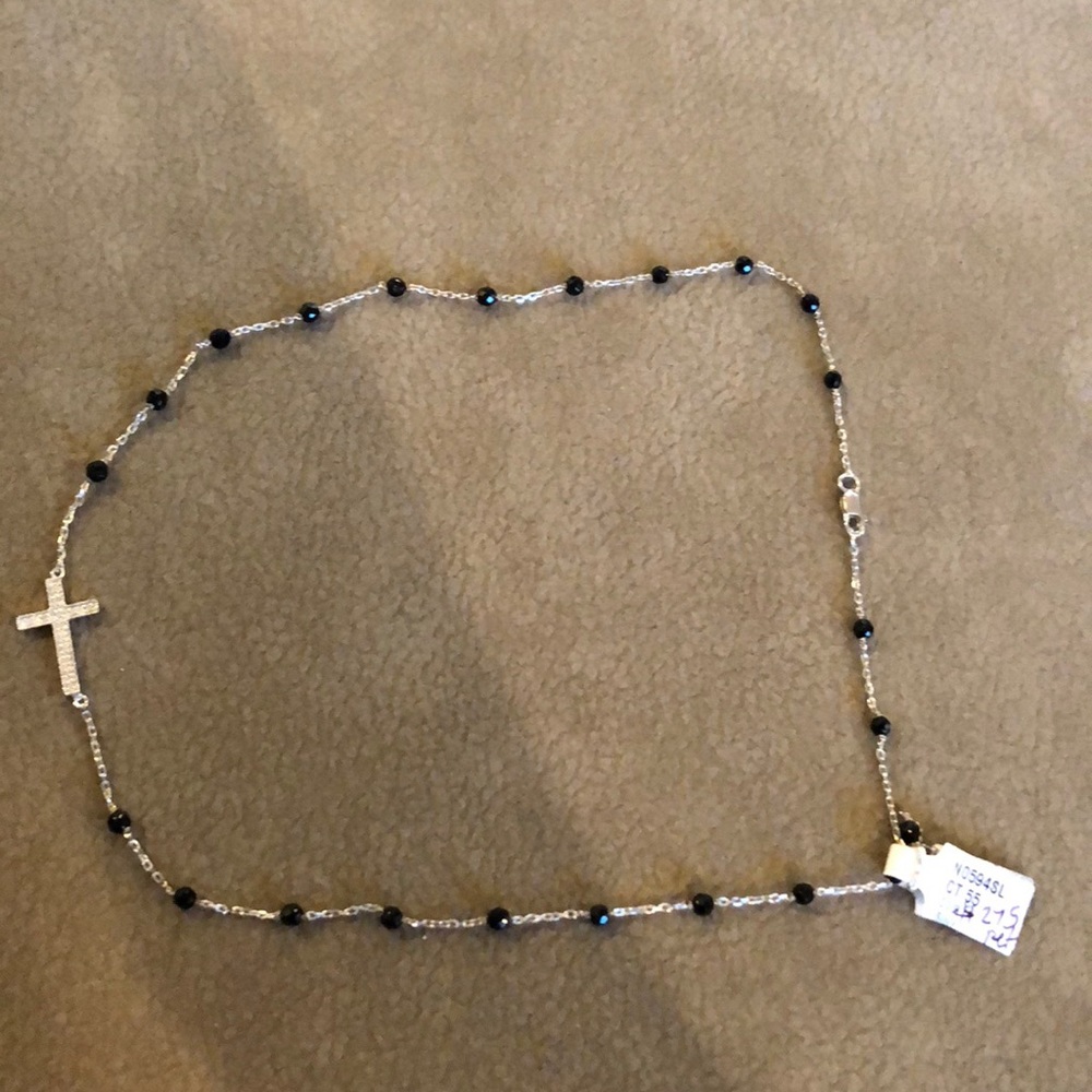 Sterling silver black onyx beads diamond cross